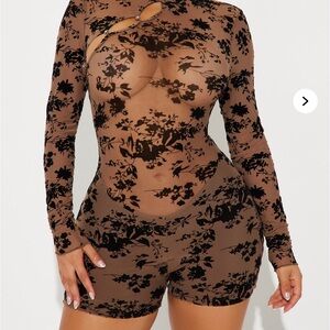 Raelynn Mesh Romper - Brown/combo